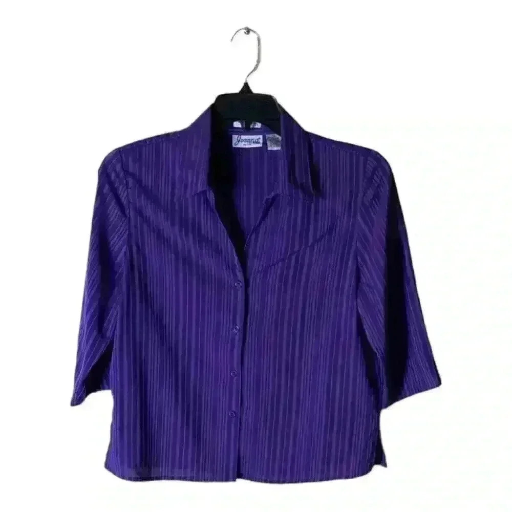 Vintage Joanna Petite Blouse Womens Size PM Button Front 3/4 Sleeves Stretch Top